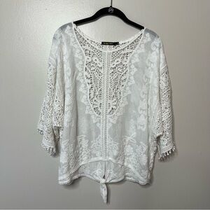 Spiaggia Dolce White Crochet Lace Bohemian Boho Blouse Top Womens  Size M